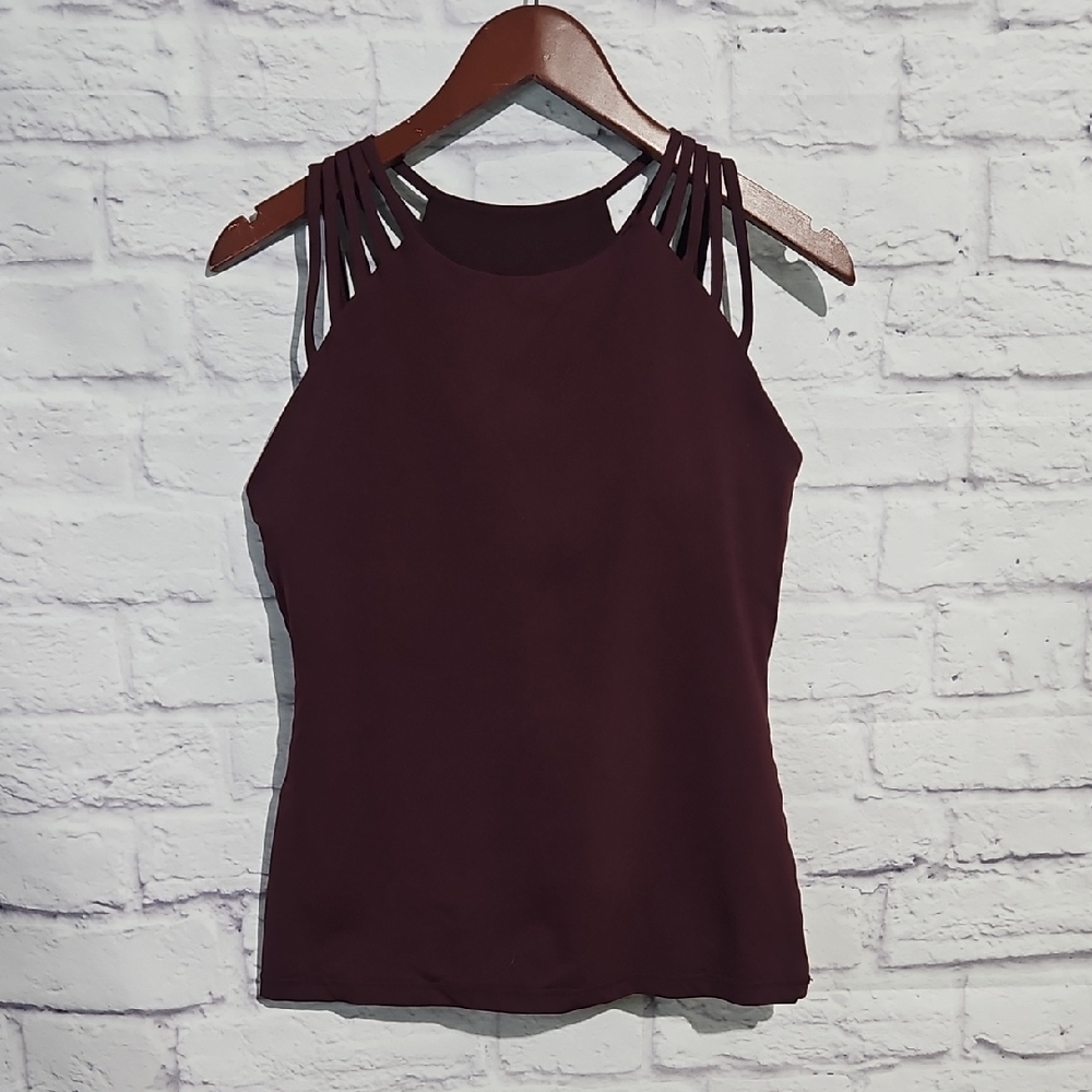 ZYIA Multi-Strap High Neck Tank - Deep Burgundy
